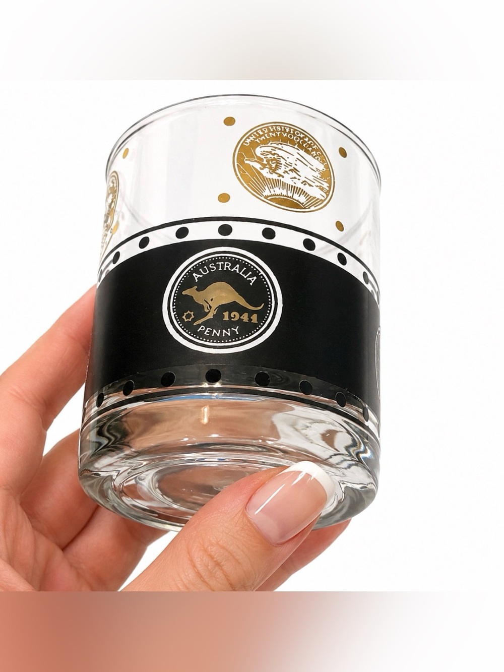 Black & Gold World Coin Old Fashioned Glass